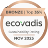 Ecovadis, Bronze | Top 35%. Sustainability Rating | Nov 2025 Ecovadis, Bronze | Top 35%. Sustainability Rating | Nov 2025